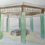 藝術(shù)家的手稿描繪八角亭的構(gòu)想，從結(jié)構(gòu)到色彩，逐步勾勒出空間未來的樣貌。