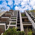 仰望大塊森鄰的複層陽臺(tái)，藍(lán)天、綠意與建築交織的美好，一覽無遺。