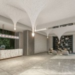 走入建築大廳，漣漪造型的曲面湖頂串連映入眼簾，彷彿反重力一般的漣漪水滴，弧形曲面的造型天花，讓整個(gè)空間昇華成一件藝術(shù)精品。