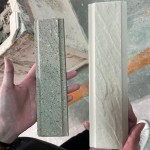 高溫窯烤就像一場火煉，使磚體產(chǎn)生結(jié)構(gòu)上的變化，讓磁磚的底蘊(yùn)變得更加堅實與穩(wěn)固。（右邊為窯烤前，左邊為窯烤後）